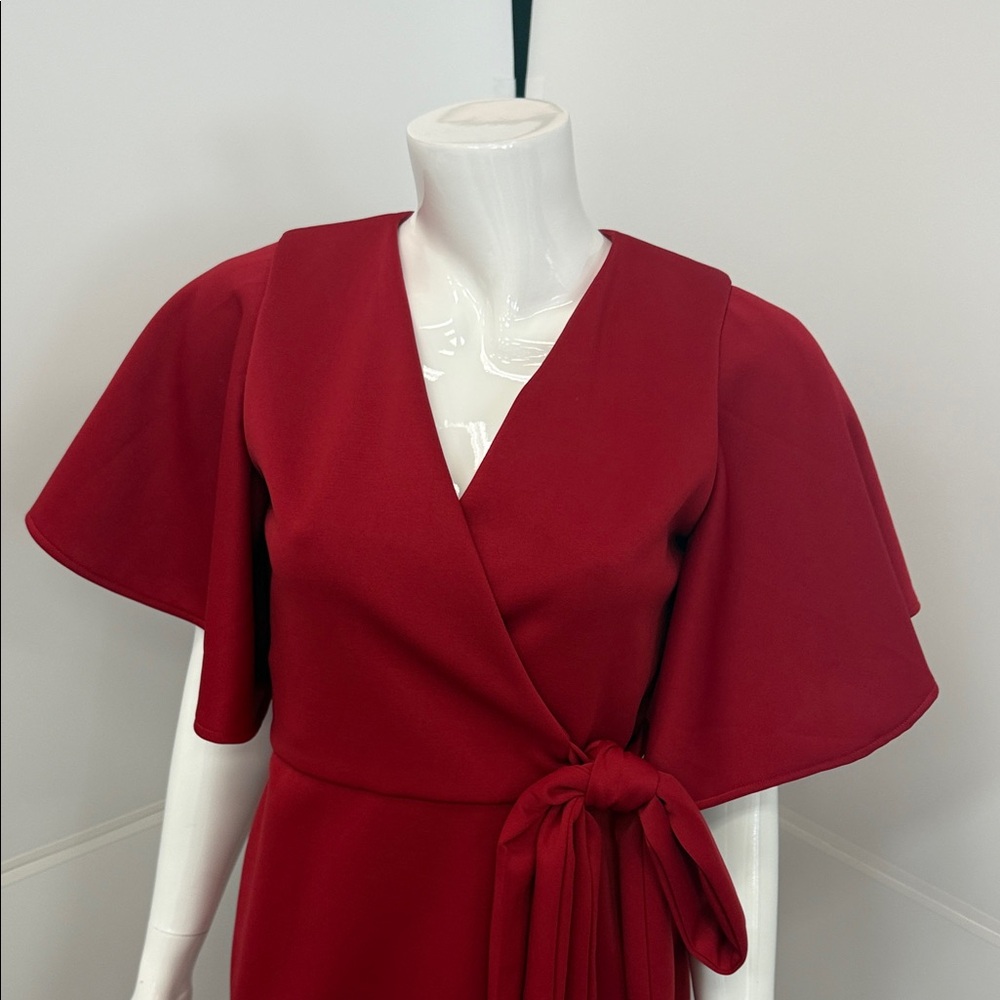 Pia Gladys Perey Chic Red Midi Wrap Dress NWT - Picture 5 of 7